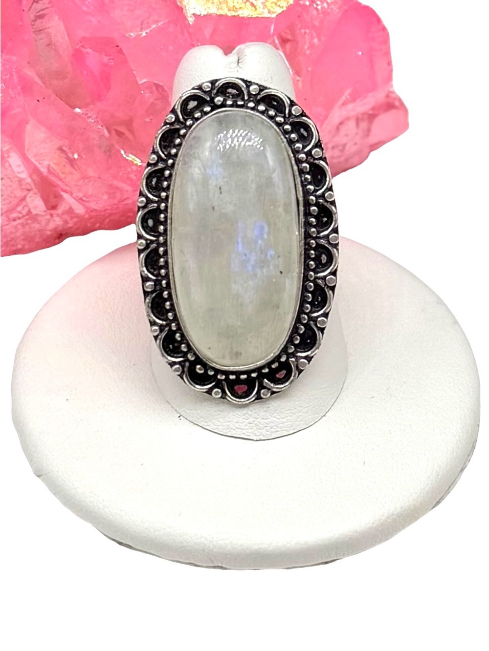Rainbow Moonstone Ring Size 9 925 Sterling Silver Overlay